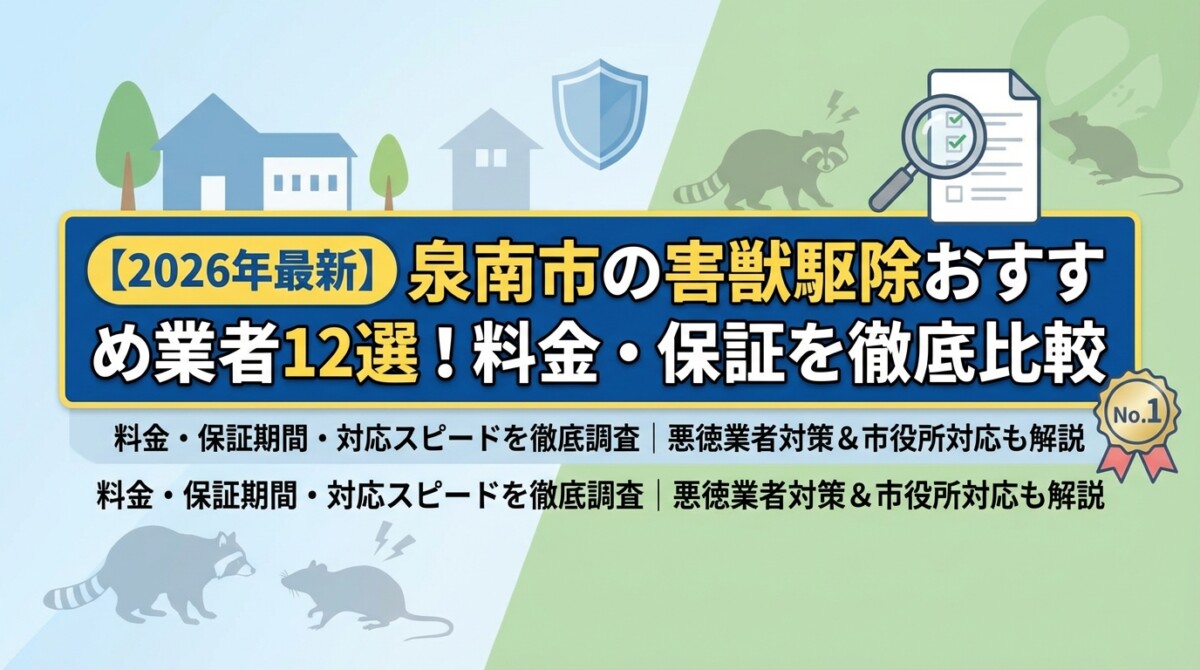 【2026年最新】泉南市の害獣駆除おすすめ業者12選!料金・保証を徹底比較